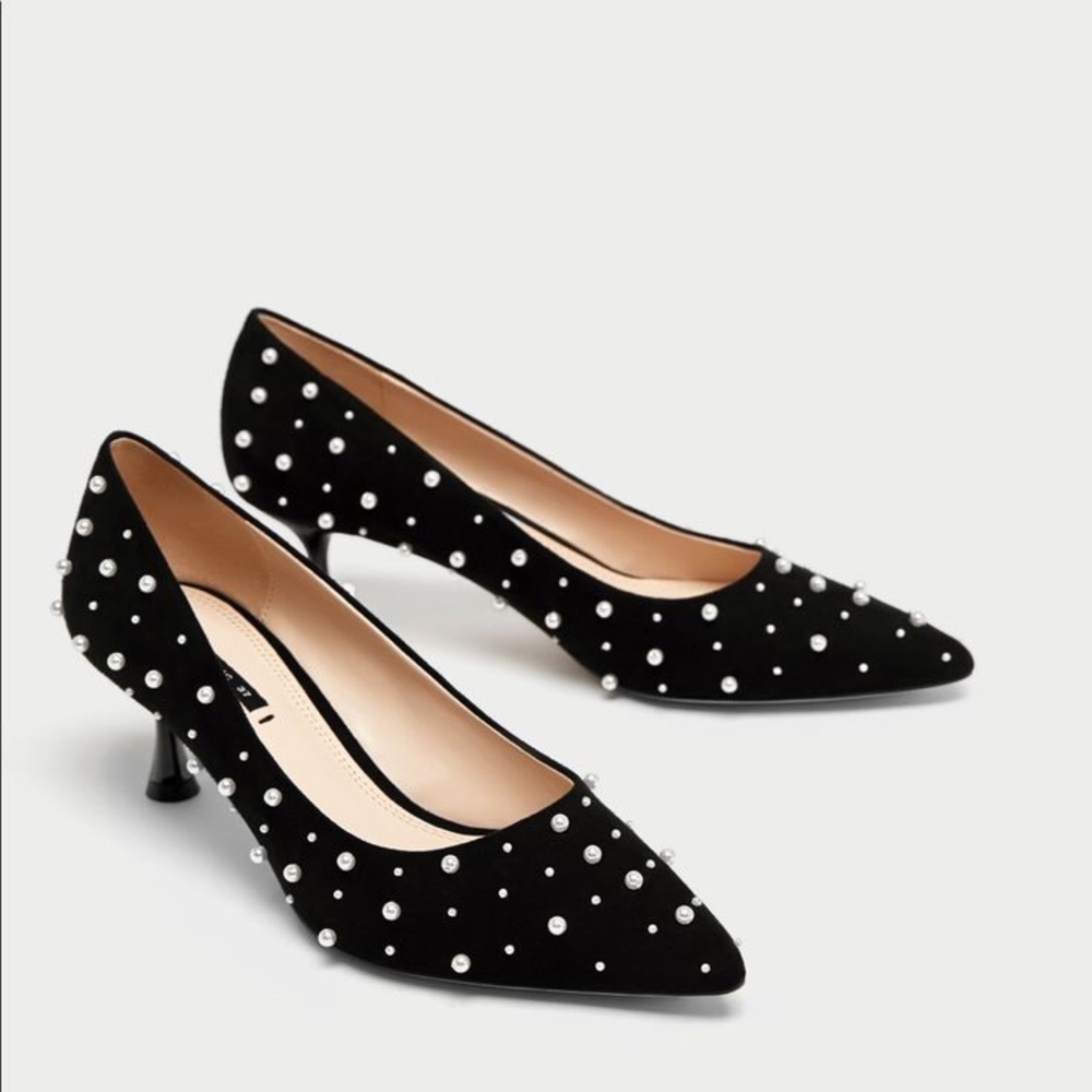 Zara black suede heel with pearl adornment Size 41